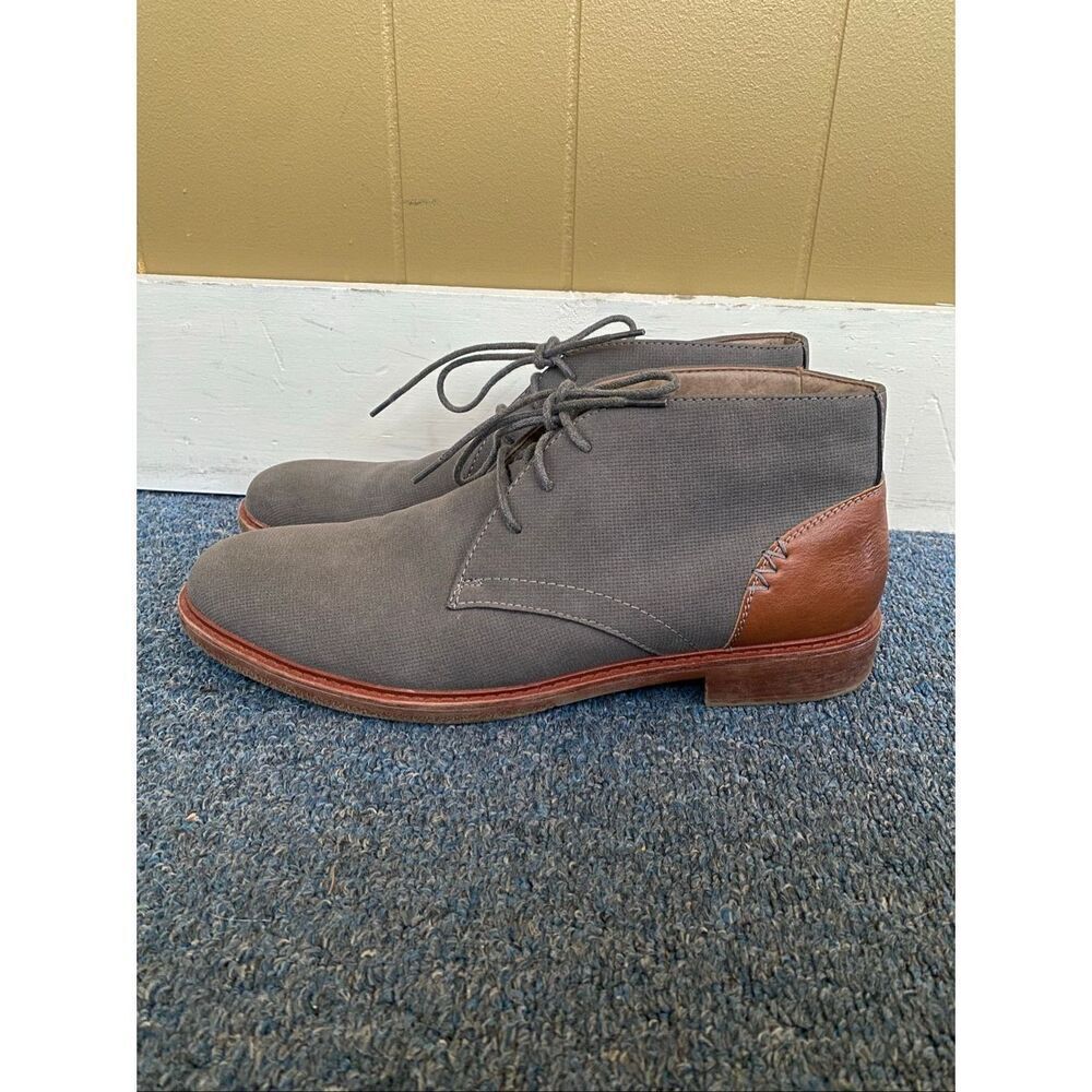 Arizona Jean Co men 12 tie ankle dress boots grey w/brown accents.